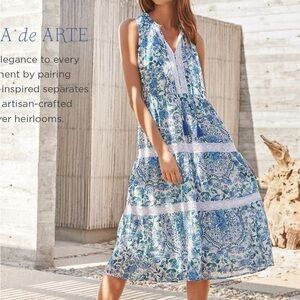 Johnny Was Aster White and Blue Maxi Sundress